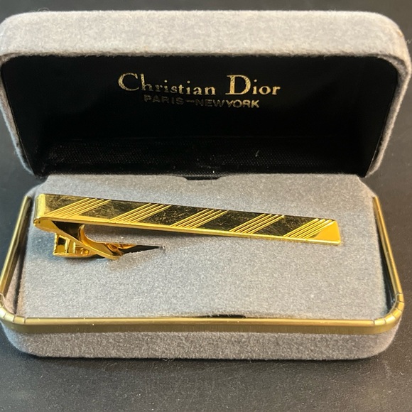 Dior Gold Striped Tie Clip - Picture 1 of 6